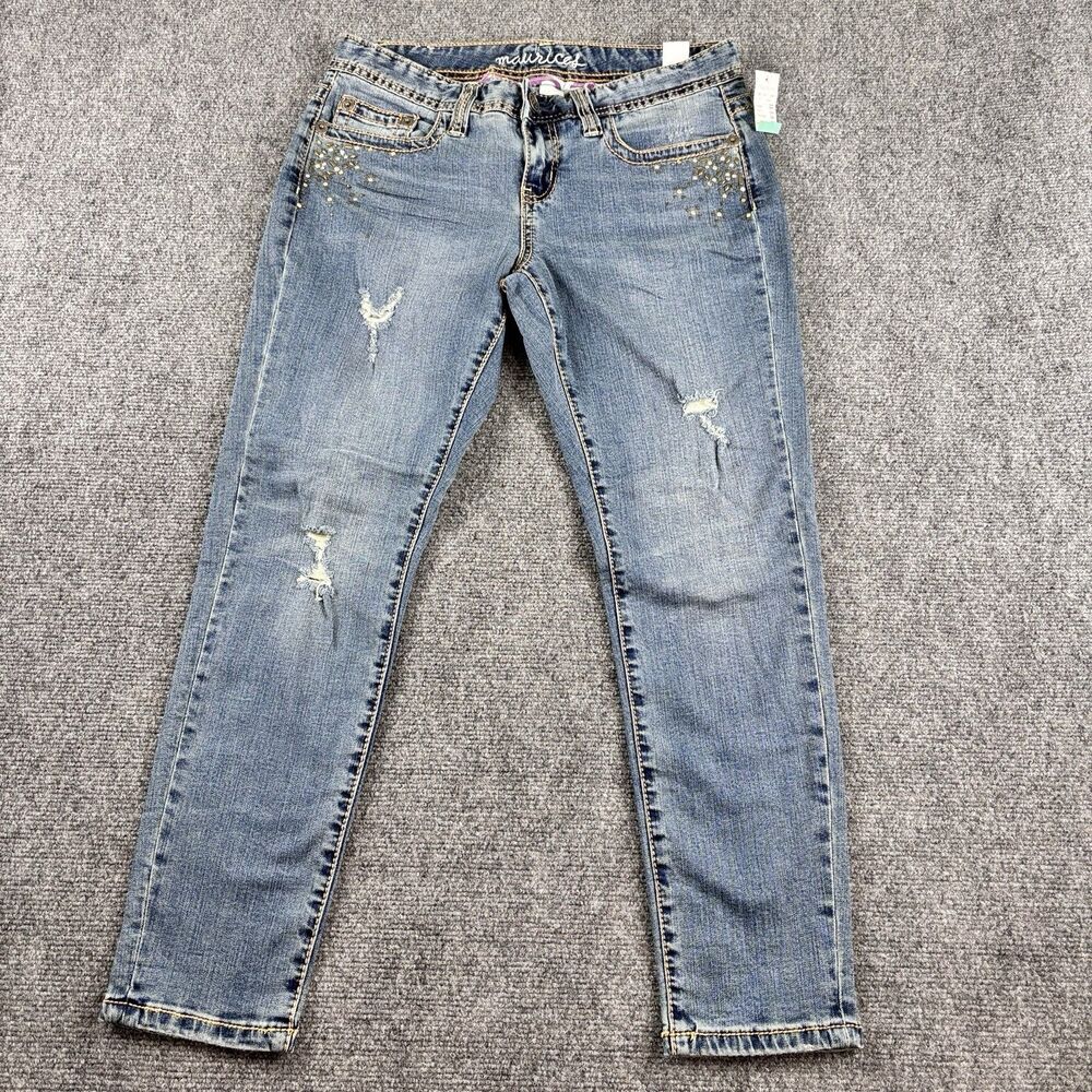 Maurices Jeans Womens 7/8 Kaylee Skinny Studded Pocket Distressed Y2K